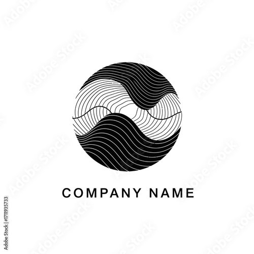 Abstract Circular Logo Design with Wavy Lines and Company Name.