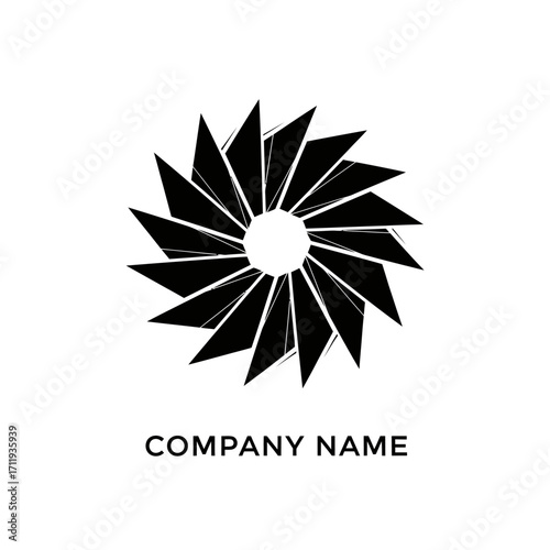 Abstract Geometric Turbine Design with Sharp Blades and Central Void.