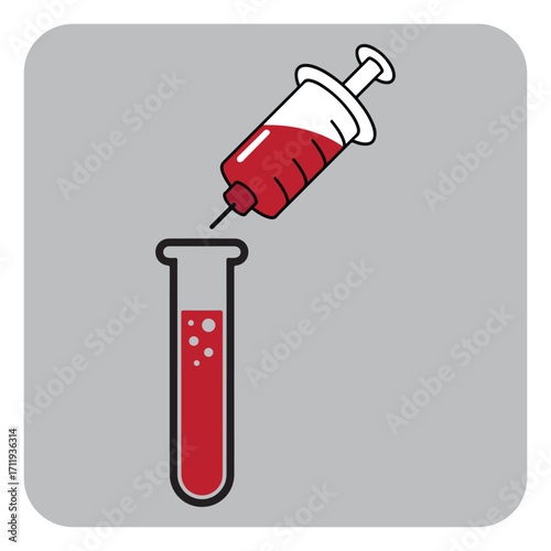 Syringe with Blood in Test Tube – Medical Vector Illustration