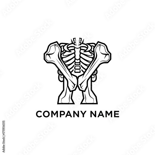 Anatomical Skeleton Illustration with Rib Cage, Pelvis, and Femur Bones.
