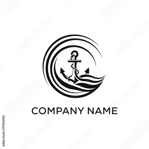 Anchor and Waves Logo Design with Circular Frame for Maritime Business.
