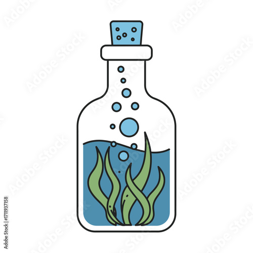 Bottle with Seaweed and Bubbles, a Marine Ecosystem in Glass.