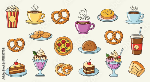 Collection of Delicious Food and Drink Illustrations.