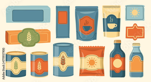 Collection of Vintage Product Packaging Designs with Retro Labels.