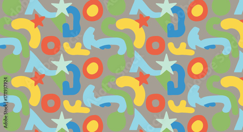 Colorful Abstract Pattern with Geometric Shapes and Playful Design.