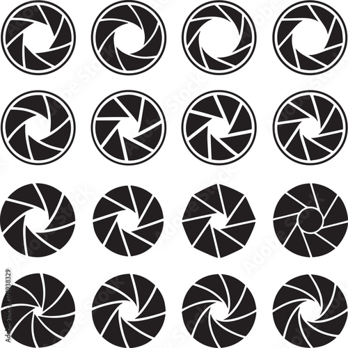 Grid of Sixteen Camera Aperture Icons lens diaphragm