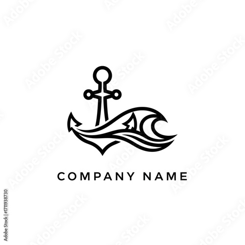 Elegant Anchor and Wave Logo Design for Maritime or Coastal Business.
