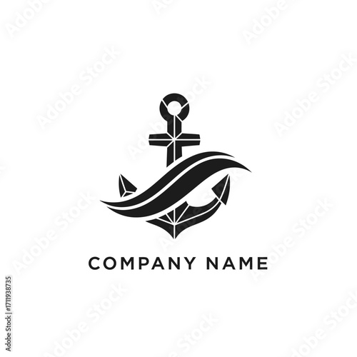 Elegant Anchor and Wave Logo Design for Maritime Company Branding.