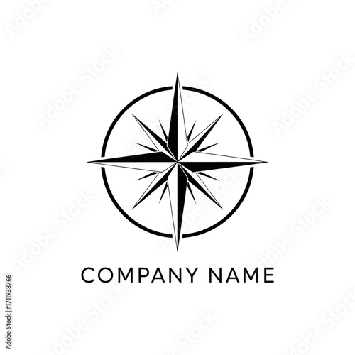 Elegant Compass Rose Logo Design with Circle Border for Navigation and Exploration.
