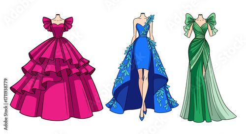 Elegant Evening Gowns - A Trio of Fashionable Designs.