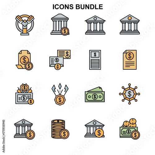 Financial Icons Bundle - Banking, Currency, and Investment Symbols.