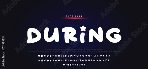 Vector of modern comical font and alphabet. Playful style font design, colorful childish alphabet, letters and numbers vector illustration