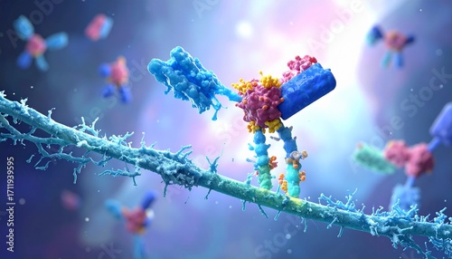 Bispecific antibody in action, digital 3d artwork illustration
