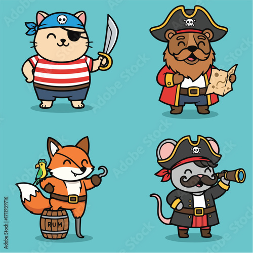 Adorable Cartoon Animal Pirates Adventures on the High Seas