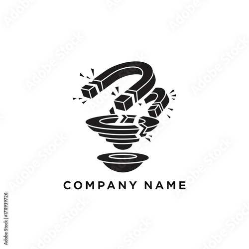 Magnetically Levitated Object with Company Name Below, Black and White Logo.