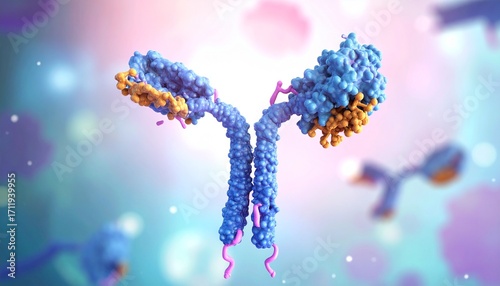 Bispecific antibody in action, digital 3d artwork illustration
