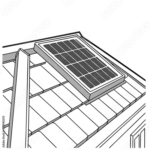 A single solar panel installed on a tiled roof for renewable energy generation