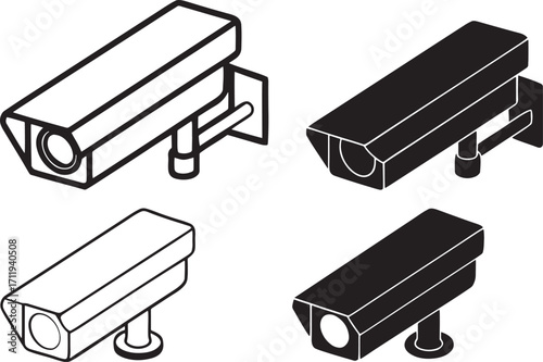 Security Camera Icons in Black and White surveillance