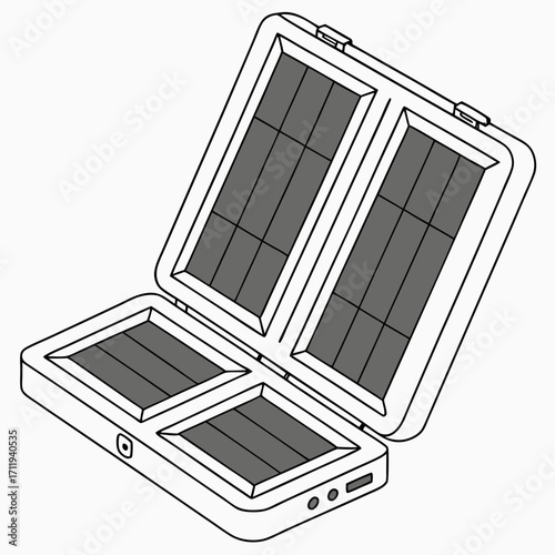 Compact foldable portable solar panel charger for electronic devices on a white background