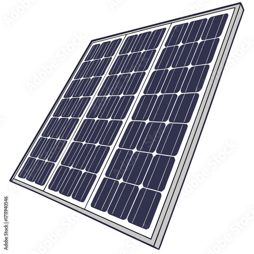 Close up view of a single solar panel with multiple photovoltaic cells on a white background