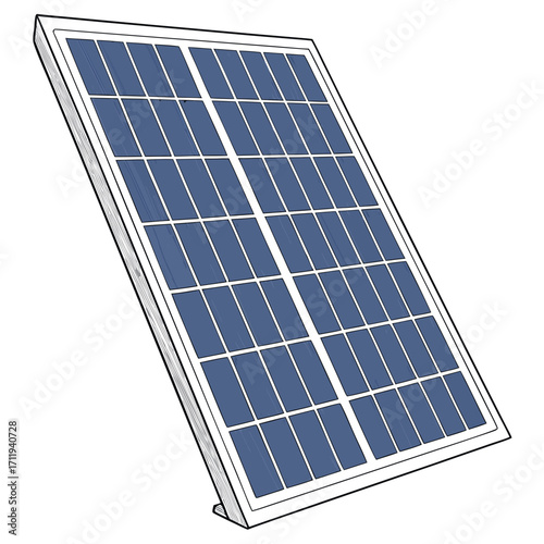 Illustration of a single blue solar panel with a white frame and stand on a white background
