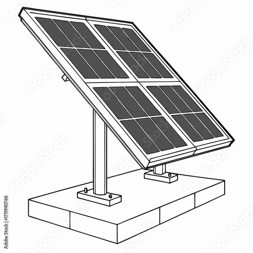 Illustration of a single solar panel system mounted on a concrete base with support structure