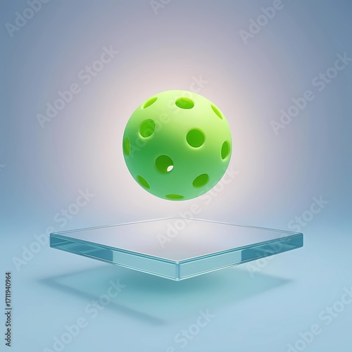 Floating Pickleball Ball on Glass Platform