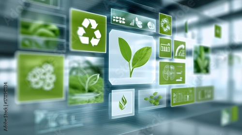 green branding concept with eco logos on digital screen