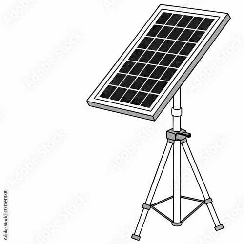 Portable solar panel mounted on a tripod stand for renewable energy generation