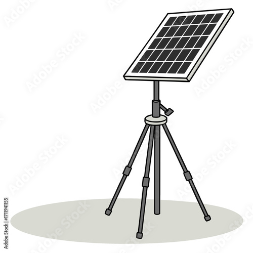 Portable solar panel mounted on a tripod for renewable energy generation