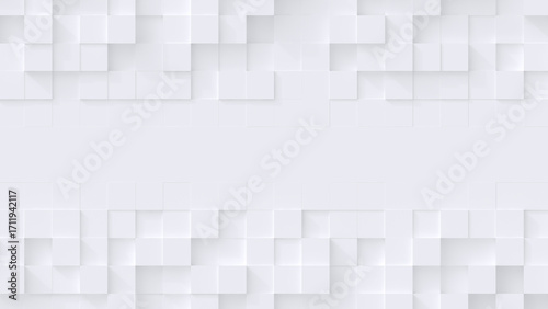 Abstract 3D white cubes geometric background with copy space. Modern minimalist blank backdrop.