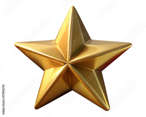 Shiny golden five pointed star detailed 3d rendered object for design projects