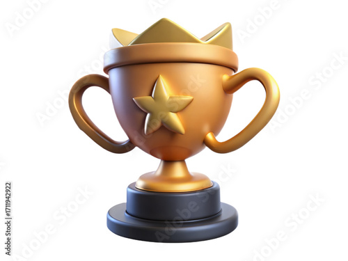 Striking golden trophy with star emblem and crown for ultimate achievement and victory