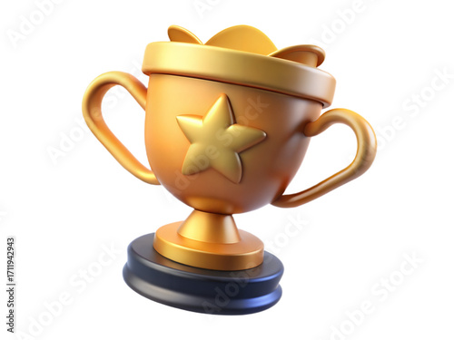 Golden trophy with stars and coins for achievement and victory celebration