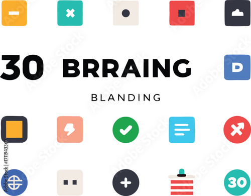 Collection of 30 colorful modern icons for branding and design