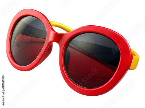 Vibrant red round sunglasses with yellow accents for stylish protection