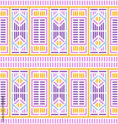 multi shapes seamless pixel abstract pattern template design. combination purple, pink, blue and yellow colors