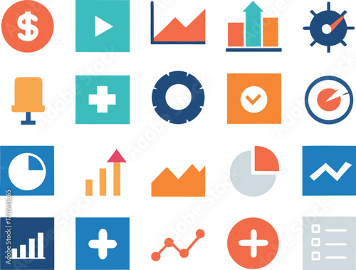 Collection of modern flat icons for business and finance