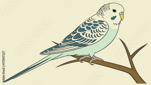 A Budgie Perched on a Branch Colorful Bird Illustration for Pet Nature and Animal Themes.