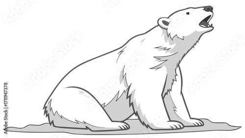 A majestic polar bear illustration sitting and looking upwards perfect for childrens books educational materials or wildlife conservation projects.