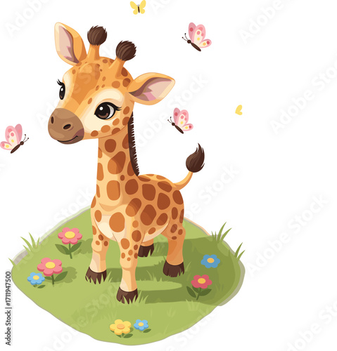 Baby Giraffe in Isometric Meadow 2