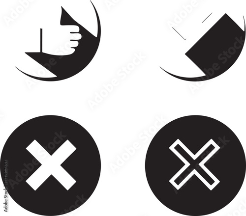 Approval and Rejection Icons with Thumbs Up and Crosses Keywords: thumbs up, approval, yes, good