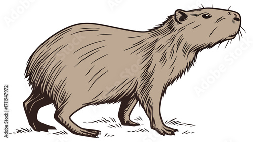 Capybara illustration rodent drawing wildlife art animal sketch furry creature nature graphic cute capybara vector illustration hand-drawn animal detailed drawing brown capybara large.