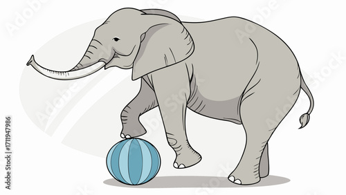 Cartoon Elephant Balancing on a Ball Circus Animal Illustration Childrens Book Graphic Cute Animal Design.