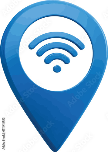 Blue location pin with wi fi signal icon silhouette