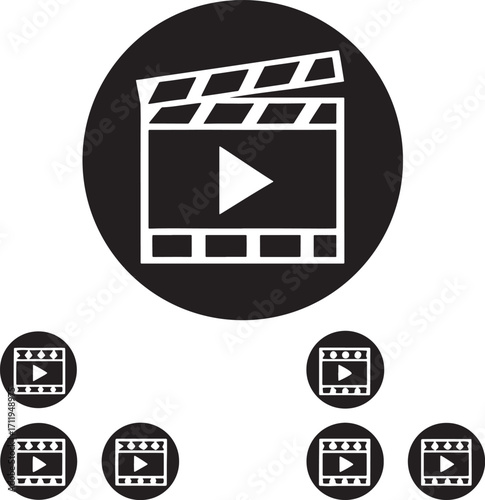 Film Clapperboard and Play Button Icons movie cinema