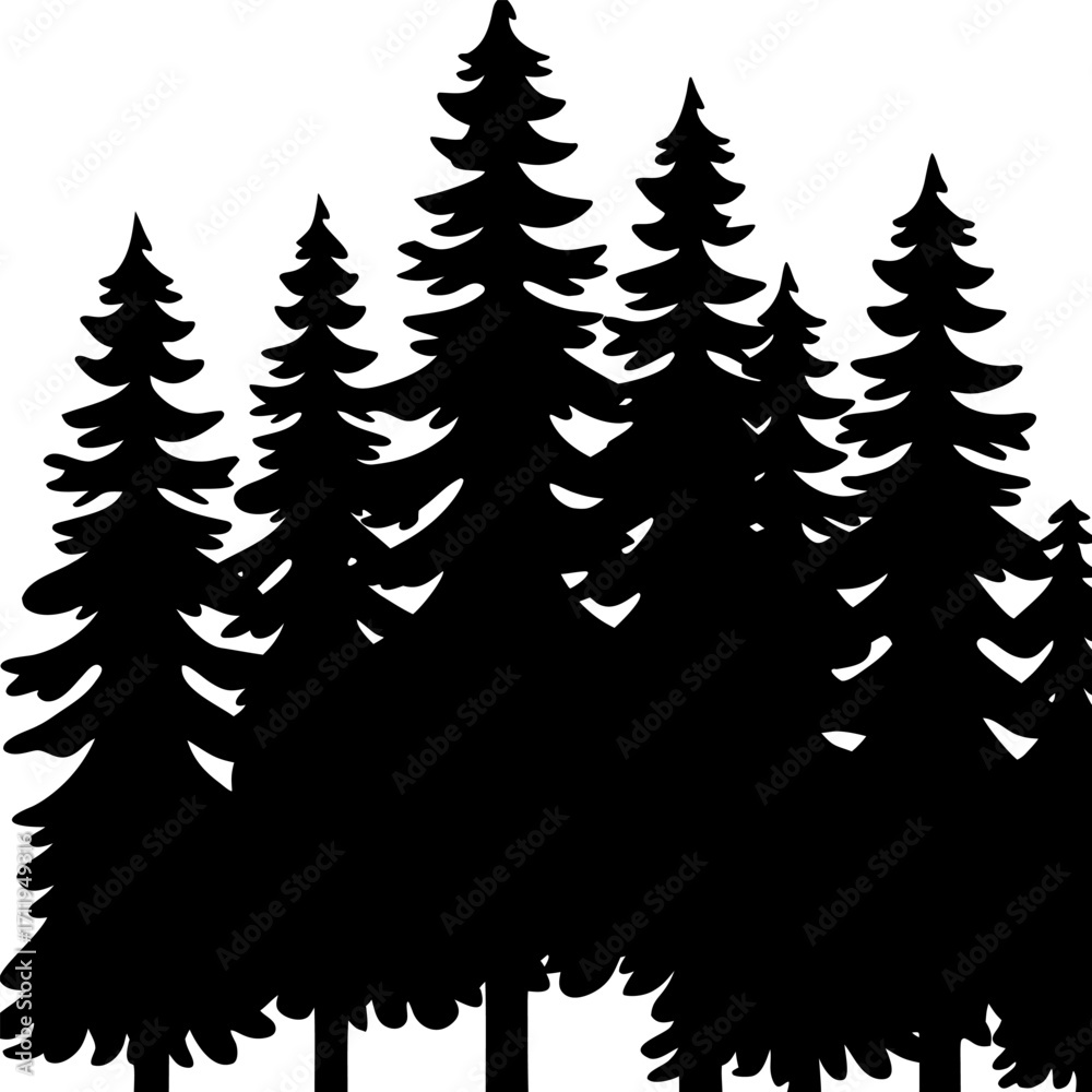 Obraz premium Pine Tree Silhouette Vector Illustration | Forest Evergreen Nature Design