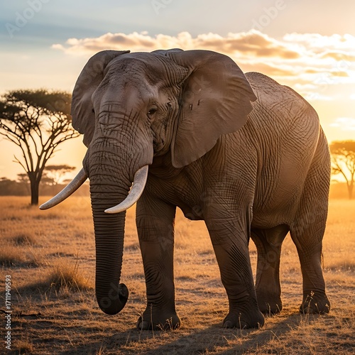Majestic Elephant in African Savanna.