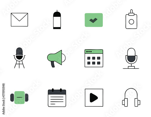 Collection of diverse icons for communication and productivity