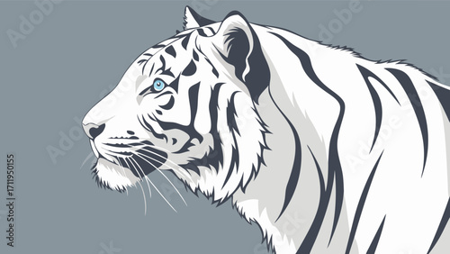 Profile of a White Tiger with Blue Eyes Vector Illustration for Print and Web Design.